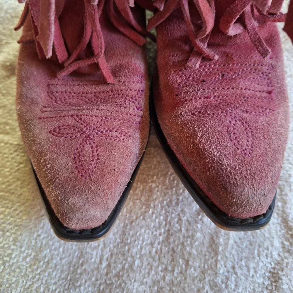 Smoky Mountain Girls Vintage Western Boots Pink Suede Fringe 1.5 Youth